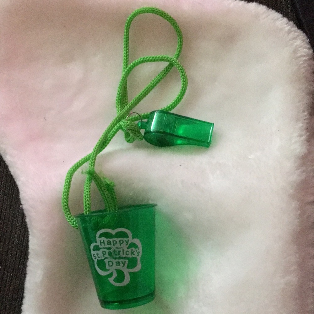 Green St. Patrick's Day Shot Glass Necklace with Whistle